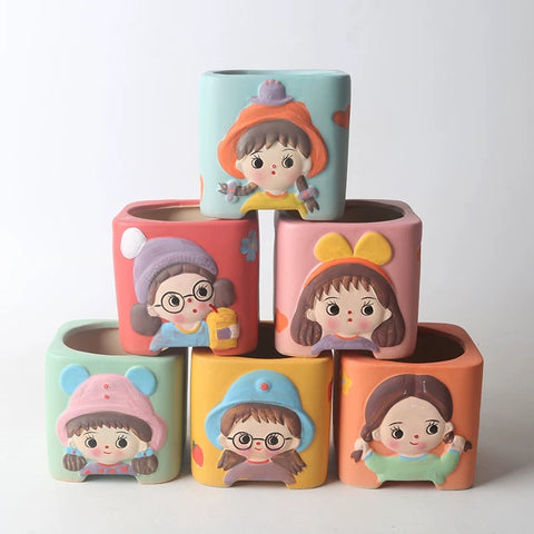 little girl sqaure pots pans女孩方盆