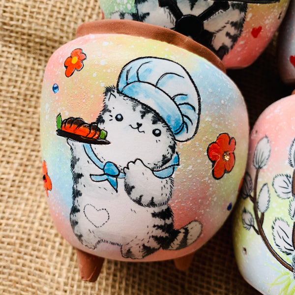 Korean Kitty Hand Painted Pots 韩国猫咪手绘盆