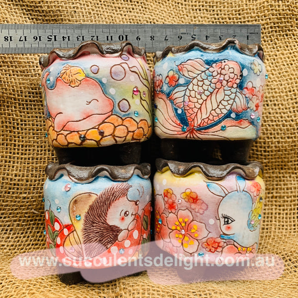Round Korean Floral Hand Painted Pots 韩国花卉镶钻手绘盆
