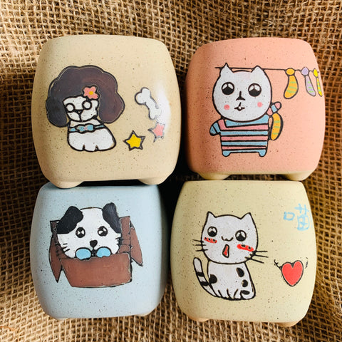 Kitten mini Pot set 猫咪手绘盆