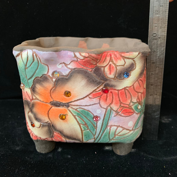 Korean Floral Hand Painted Pots 韩国花卉镶钻手绘盆