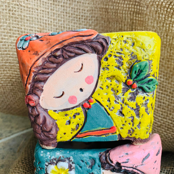 little girl sqaure pots pans女孩方盆