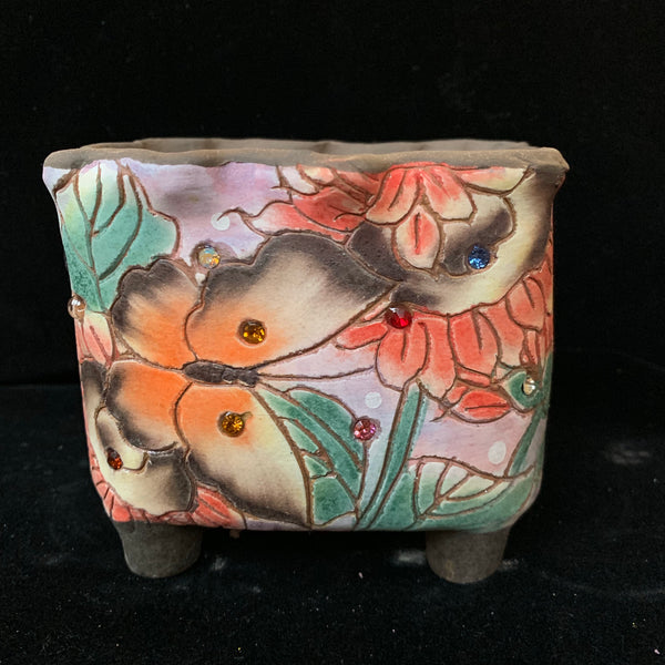 Korean Floral Hand Painted Pots 韩国花卉镶钻手绘盆