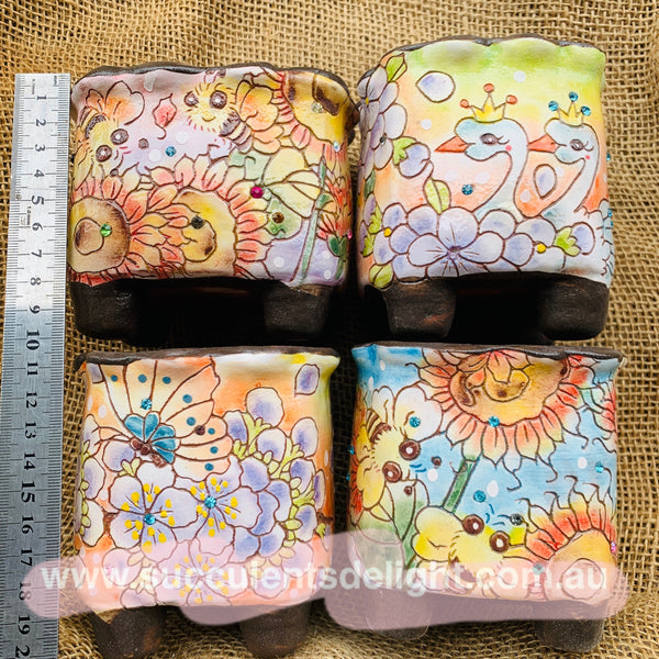 Korean Floral Hand Painted Pots 韩国花卉镶钻手绘盆