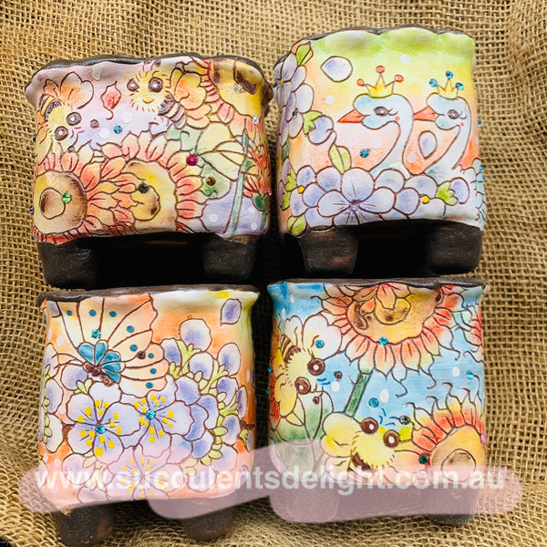 Korean Floral Hand Painted Pots 韩国花卉镶钻手绘盆