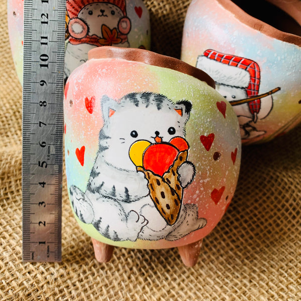 Korean Kitty Hand Painted Pots 韩国猫咪手绘盆