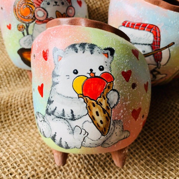 Korean Kitty Hand Painted Pots 韩国猫咪手绘盆