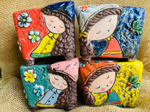 little girl sqaure pots pans女孩方盆