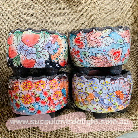Large Round Korean Floral Hand Painted Pots 韩国花卉镶钻手绘盆