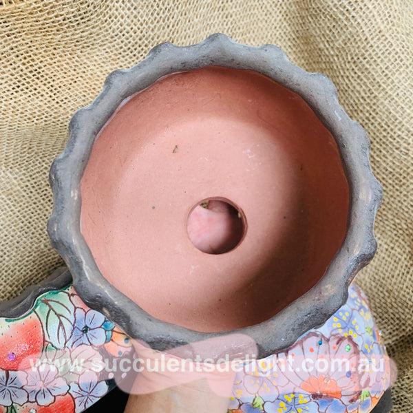 Large Round Korean Floral Hand Painted Pots 韩国花卉镶钻手绘盆